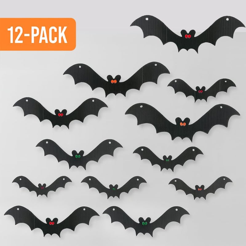 VictoryStore Outdoor Hanging Bat Halloween Yard Decorations  Set of 12 - Waterproof Plastic Hanging Halloween Decorations  Made in USA - Image 3